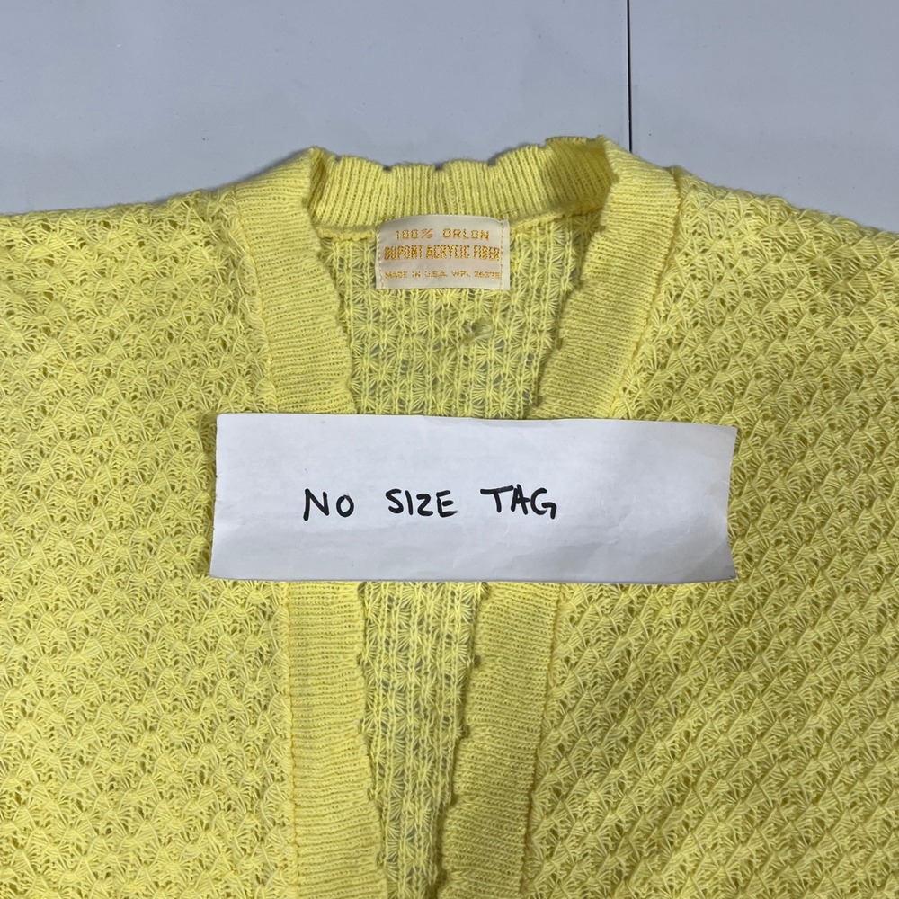 VTG Y2K Yellow Orlon Cottagecore Boho Bolero Knit Open Front Cardigan Cropped XL - Picture 7 of 8